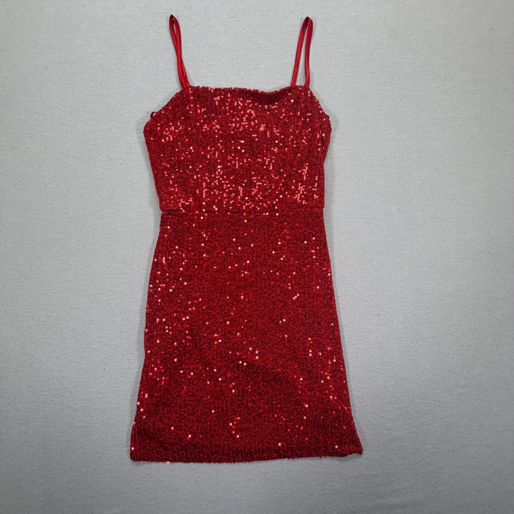 Crystal Sky Sequin Mini Dress Womens Small Good Red Spaghetti Strap